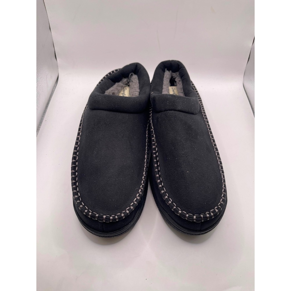 Dearfoams Womens Black Microsuede Clog Slippers Faux Fur Lined Size M 9-10